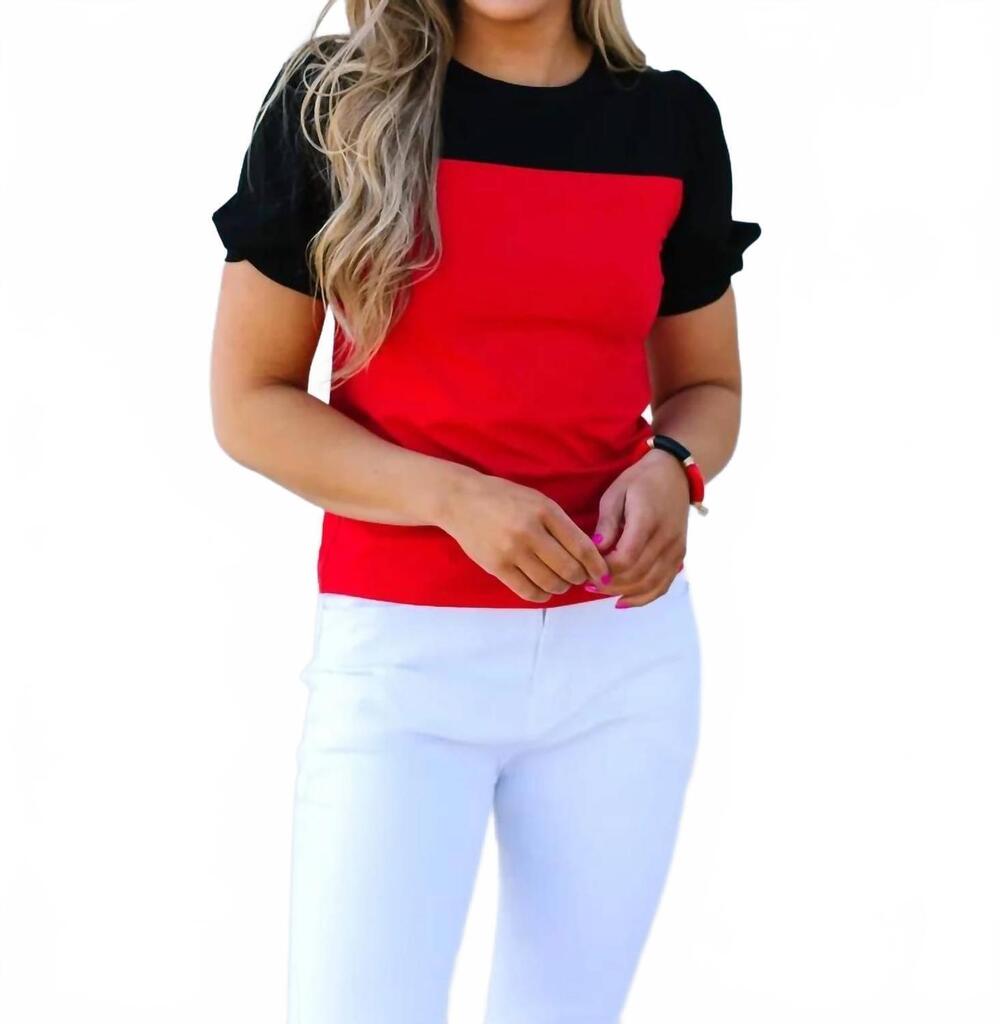 NEW MICHELLE MCDOWELL short puff sleeves blakeley top in red/black